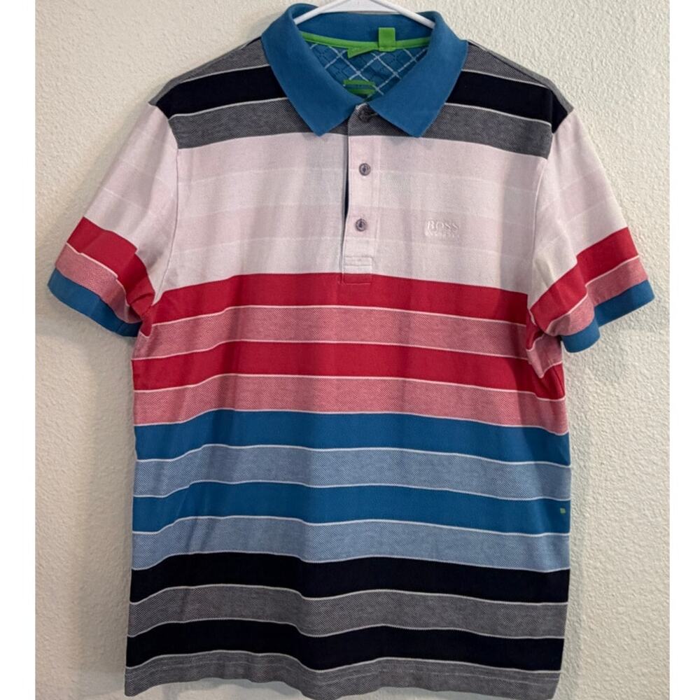 BOSS Hugo Boss Men’s XL Modern Fit Multicolor Striped Short Sleeve Polo Shirt
